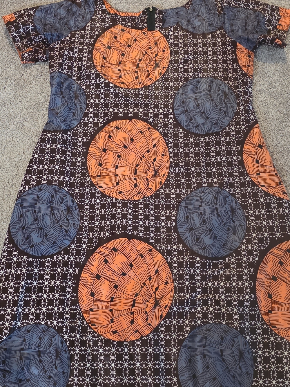 Handmade Batik Women's Orange & Blue Printed Midi Dress